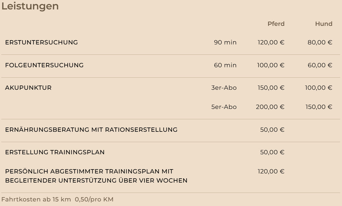 Mobile Tierarztpraxis - Elisabeth Gerhards Preisliste